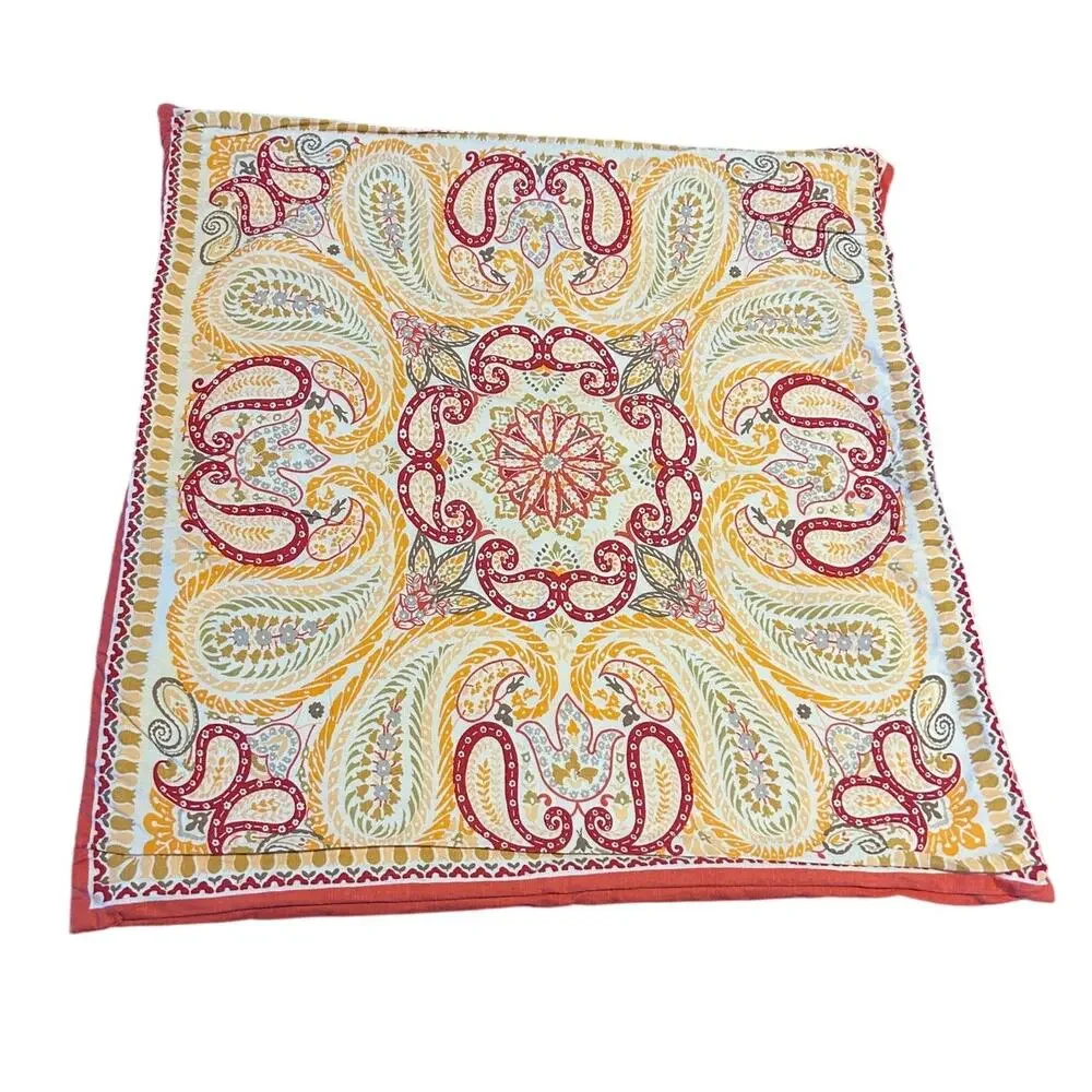 Pottery Barn 24” x 24” Paisley Floral Pillow Cover Orange Cotton Linen Blend